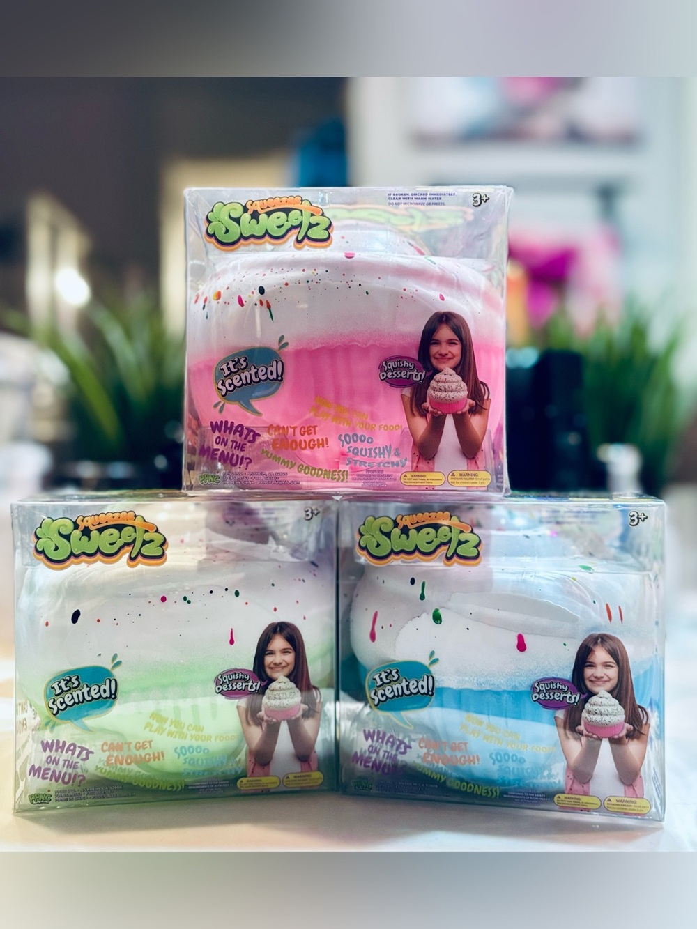 Squeezee Sweetz Scented Squishy Cupcake Bundle Green, Blue and Pink